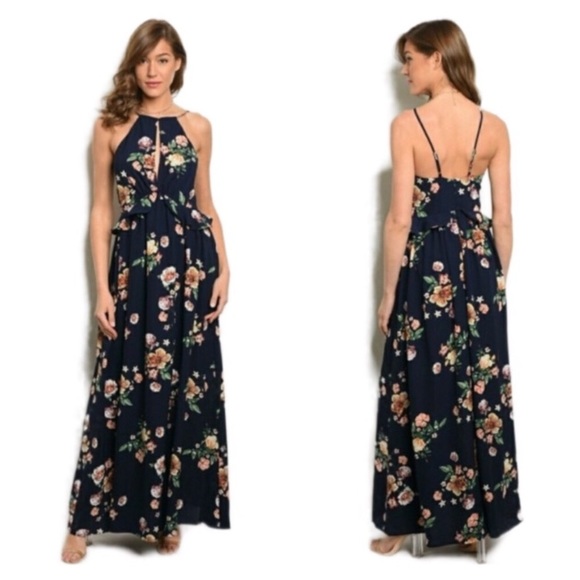 Navy Floral Maxi Dress - Picture 2 of 2